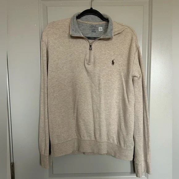 Polo by Ralph Lauren Light Beige Heather soft Quarter-Zip Sweater - Picture 1 of 6